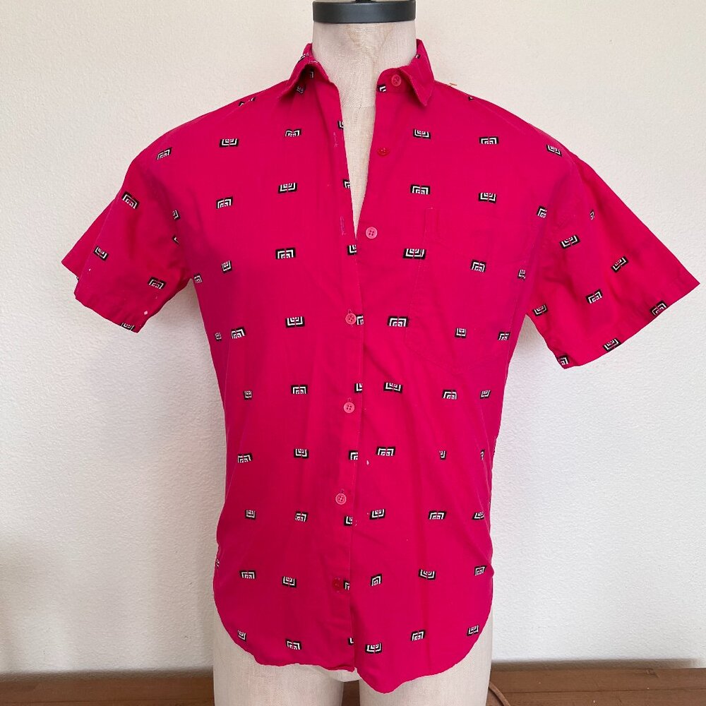 90's Hot Pink Cotton Shirt - Unisex - Gender Neutral - Size Med - Mona Lisa